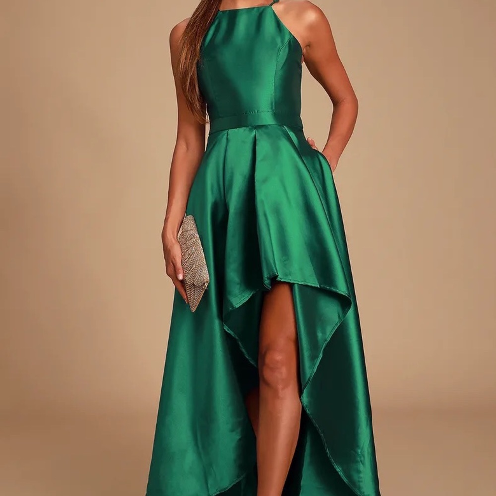 Lulus Broadway Show Emerald Green High-Low Maxi Dress